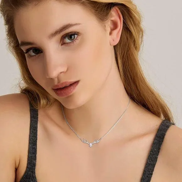 925 Sterling Silver Necklace/Antler Deer Necklace,Adjustable Silver Birthstone N